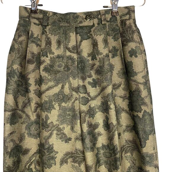 Bernard Zins Paris Vintage Floral Wool Lined Trousers Green Women's Size 2P - Picture 2 of 9